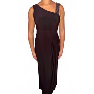 NEW DECODE 1.8 beaded one shoulder jersey gown in brown
